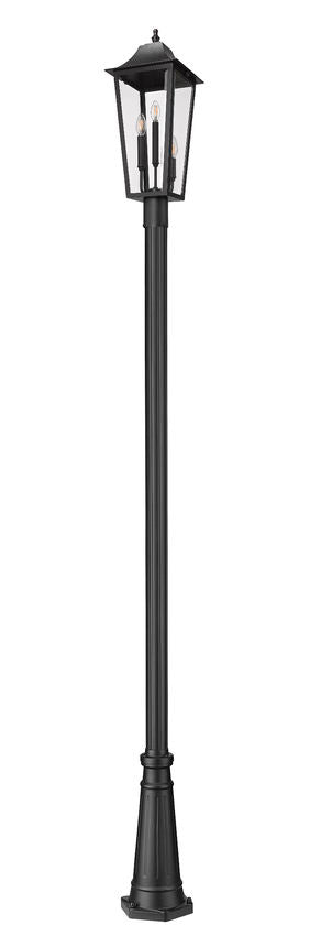 Z-Lite Gannon 5008PHBR-5011P-BK 3-Light Black Stainless Steel Outdoor Post Mounted Fixture With Clear Beveled Glass Shade
