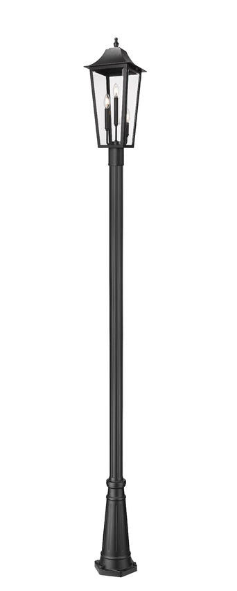 Z-Lite Gannon 5008PHBR-5011P-BK 3-Light Black Stainless Steel Outdoor Post Mounted Fixture With Clear Beveled Glass Shade