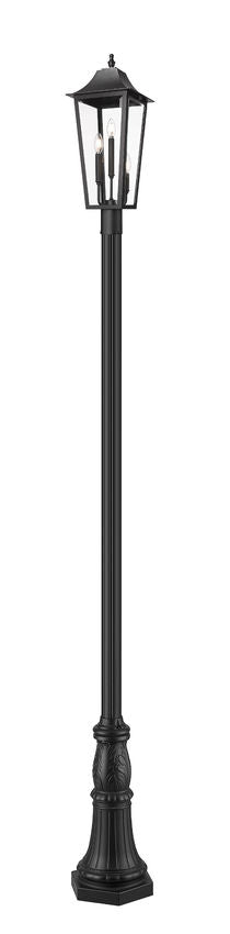 Z-Lite Gannon 5008PHBR-518P-BK 3-Light Clear Beveled Glass Shade Black Stainless Steel Outdoor Post Mounted Fixture