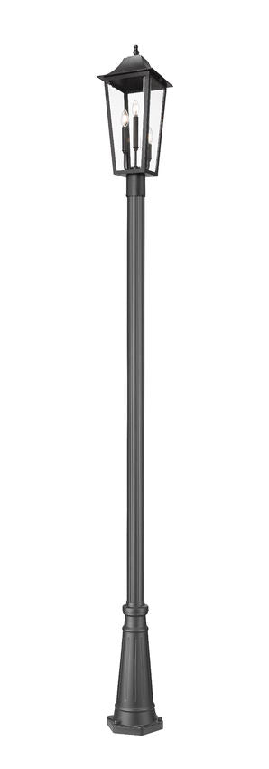 Z-Lite Gannon 5008PHBR-519P-BK 3-Light Black Stainless Steel Outdoor Post Mounted Fixture With Clear Beveled Glass Shade