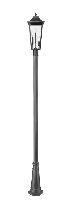 Z-Lite Gannon 5008PHBR-519P-BK 3-Light Black Stainless Steel Outdoor Post Mounted Fixture With Clear Beveled Glass Shade