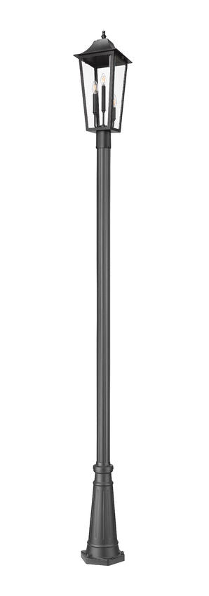 Z-Lite Gannon 5008PHBR-519P-BK 3-Light Black Stainless Steel Outdoor Post Mounted Fixture With Clear Beveled Glass Shade