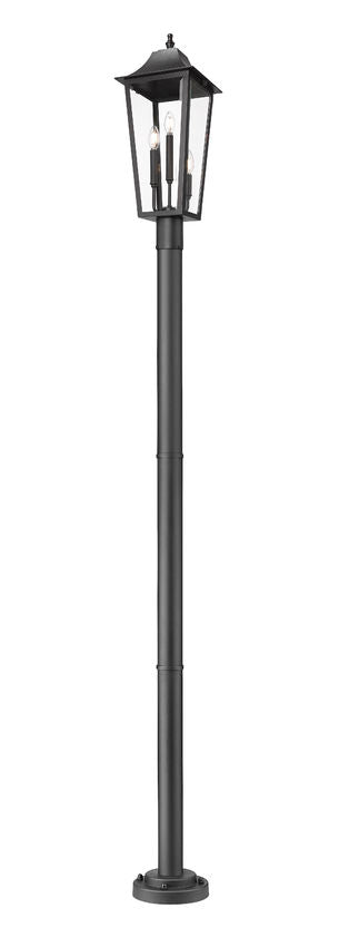 Z-Lite Gannon 5008PHBR-567P-BK 3-Light Black Stainless Steel Outdoor Post Mounted Fixture With Clear Beveled Glass Shade