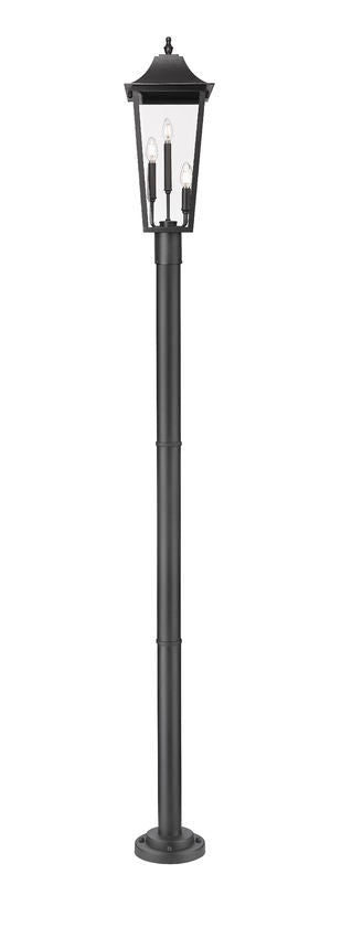 Z-Lite Gannon 5008PHBR-567P-BK 3-Light Black Stainless Steel Outdoor Post Mounted Fixture With Clear Beveled Glass Shade