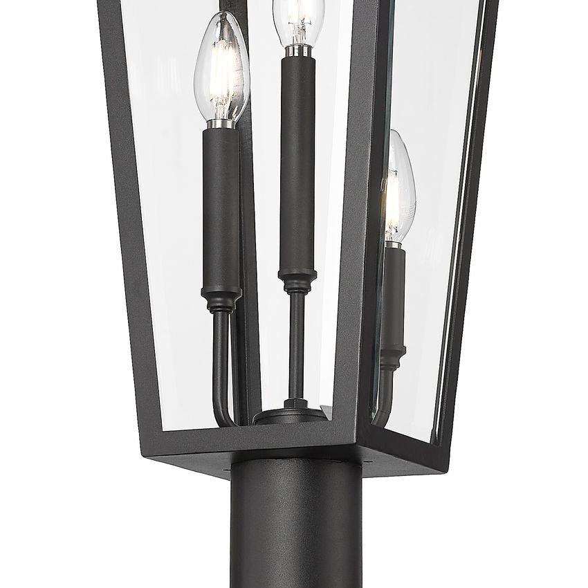 Z-Lite Gannon 5008PHBR-567P-BK 3-Light Black Stainless Steel Outdoor Post Mounted Fixture With Clear Beveled Glass Shade