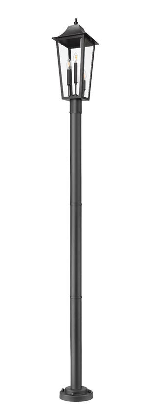 Z-Lite Gannon 5008PHBR-567P-BK 3-Light Black Stainless Steel Outdoor Post Mounted Fixture With Clear Beveled Glass Shade