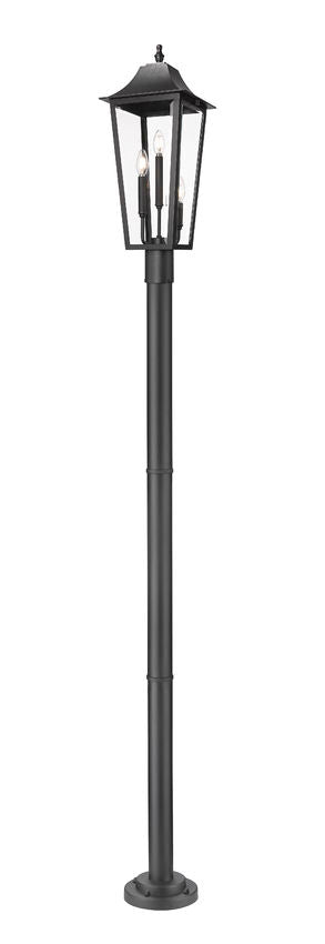 Z-Lite Gannon 5008PHBR-567P-BK 3-Light Black Stainless Steel Outdoor Post Mounted Fixture With Clear Beveled Glass Shade