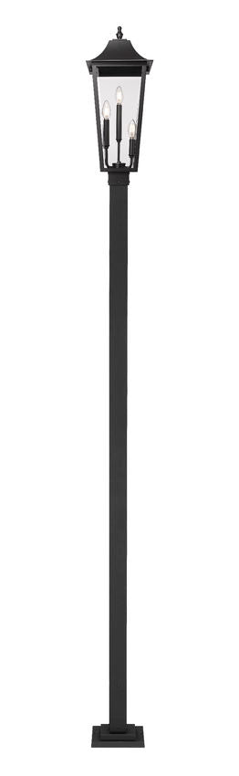 Z-Lite Gannon 5008PHBS-536P-BK 3-Light Black Stainless Steel Outdoor Post Mounted Fixture With Clear Beveled Glass Shade