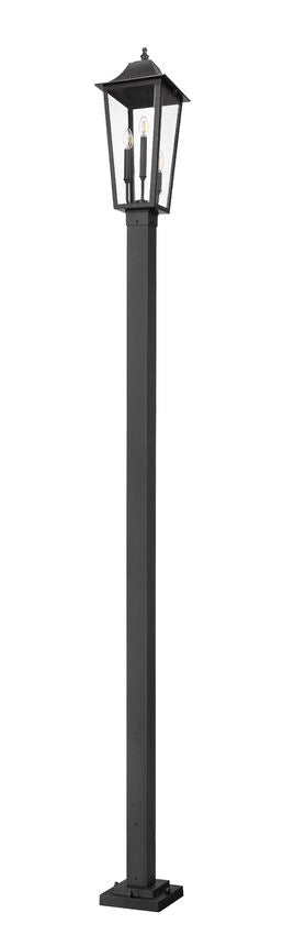 Z-Lite Gannon 5008PHBS-536P-BK 3-Light Black Stainless Steel Outdoor Post Mounted Fixture With Clear Beveled Glass Shade