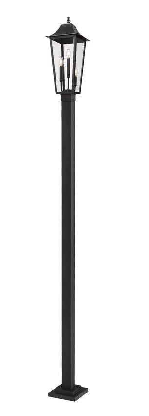 Z-Lite Gannon 5008PHBS-536P-BK 3-Light Black Stainless Steel Outdoor Post Mounted Fixture With Clear Beveled Glass Shade
