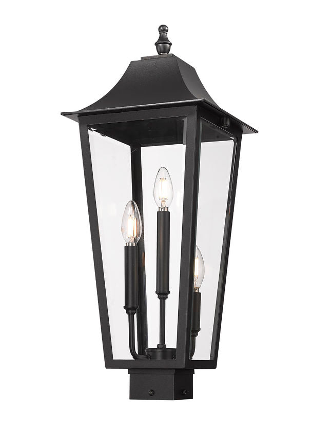 Z-Lite Gannon 5008PHBS-BK 3-Light Black Stainless Steel Outdoor Post Mount Fixture With Clear Beveled Glass Shade