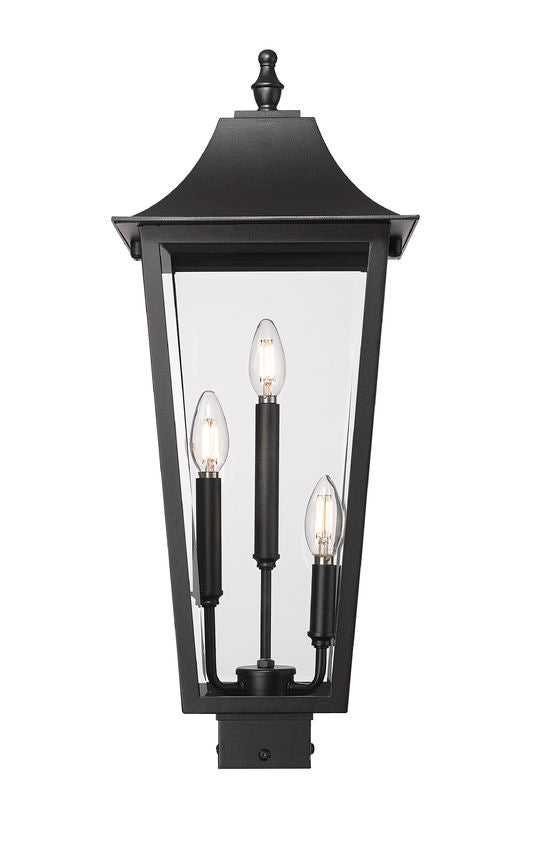 Z-Lite Gannon 5008PHBS-BK 3-Light Black Stainless Steel Outdoor Post Mount Fixture With Clear Beveled Glass Shade