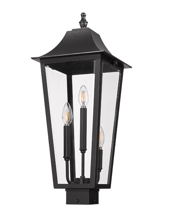 Z-Lite Gannon 5008PHBS-BK 3-Light Black Stainless Steel Outdoor Post Mount Fixture With Clear Beveled Glass Shade