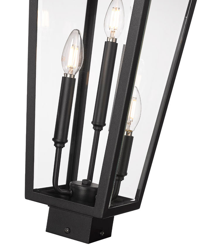 Z-Lite Gannon 5008PHBS-BK 3-Light Black Stainless Steel Outdoor Post Mount Fixture With Clear Beveled Glass Shade