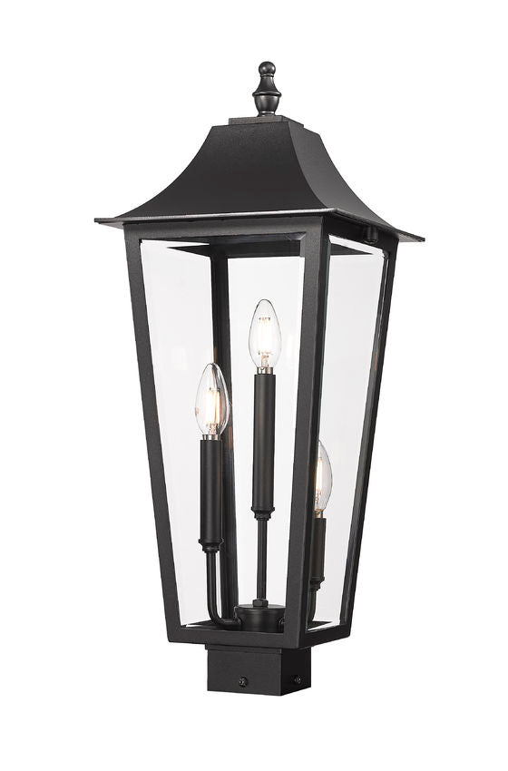 Z-Lite Gannon 5008PHBS-BK 3-Light Black Stainless Steel Outdoor Post Mount Fixture With Clear Beveled Glass Shade