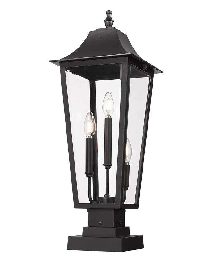 Z-Lite Gannon 5008PHBS-SQPM-BK 3-Light Black Stainless Steel Outdoor Pier Mounted Fixture With Clear Beveled Glass Shade