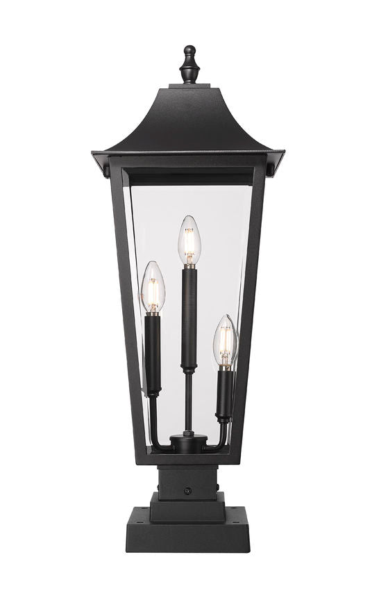 Z-Lite Gannon 5008PHBS-SQPM-BK 3-Light Black Stainless Steel Outdoor Pier Mounted Fixture With Clear Beveled Glass Shade