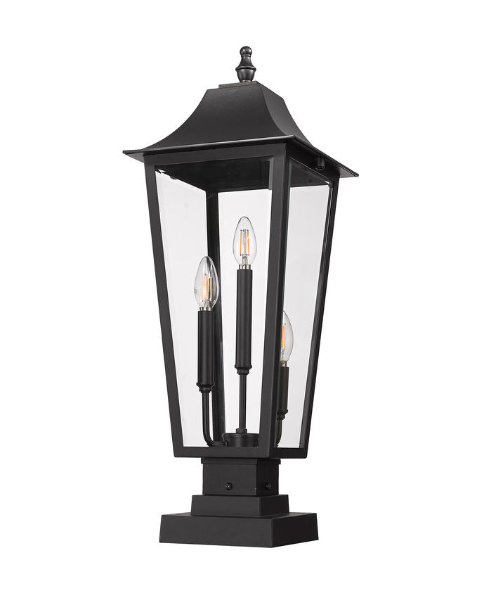 Z-Lite Gannon 5008PHBS-SQPM-BK 3-Light Black Stainless Steel Outdoor Pier Mounted Fixture With Clear Beveled Glass Shade