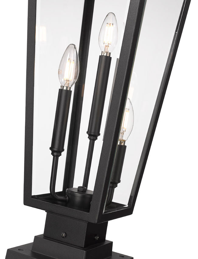 Z-Lite Gannon 5008PHBS-SQPM-BK 3-Light Black Stainless Steel Outdoor Pier Mounted Fixture With Clear Beveled Glass Shade