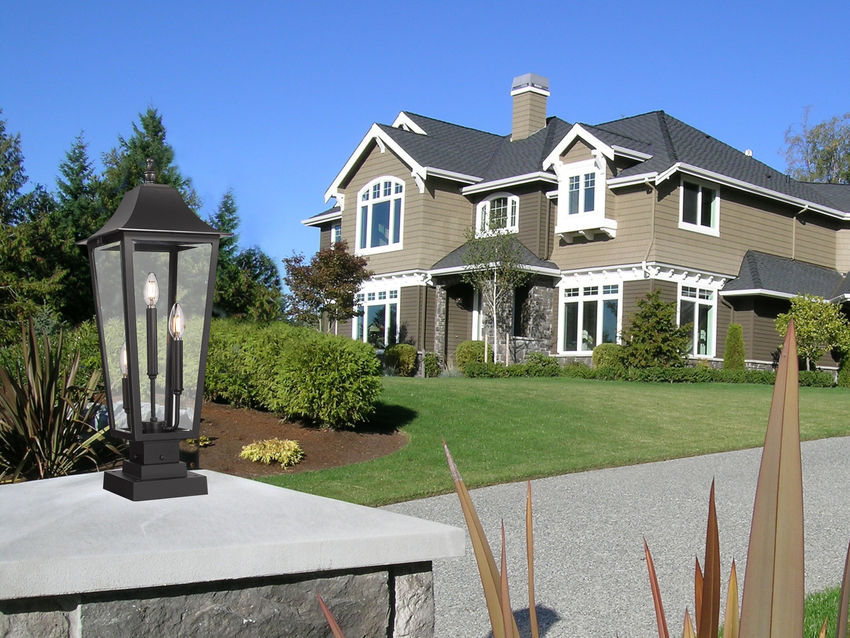 Z-Lite Gannon 5008PHBS-SQPM-BK 3-Light Black Stainless Steel Outdoor Pier Mounted Fixture With Clear Beveled Glass Shade