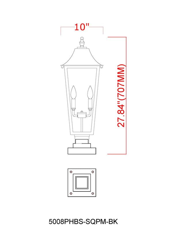Z-Lite Gannon 5008PHBS-SQPM-BK 3-Light Black Stainless Steel Outdoor Pier Mounted Fixture With Clear Beveled Glass Shade
