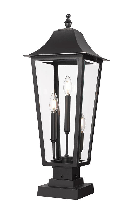 Z-Lite Gannon 5008PHBS-SQPM-BK 3-Light Black Stainless Steel Outdoor Pier Mounted Fixture With Clear Beveled Glass Shade