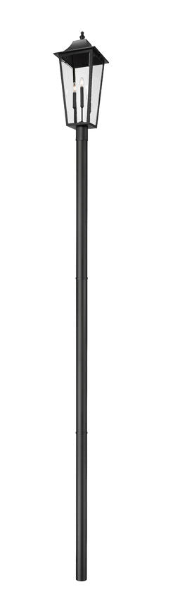 Z-Lite Gannon 5008PHXLR-5009P120-B 3-Light Black Stainless Steel Outdoor Post Mounted Fixture With Clear Beveled Glass Shade