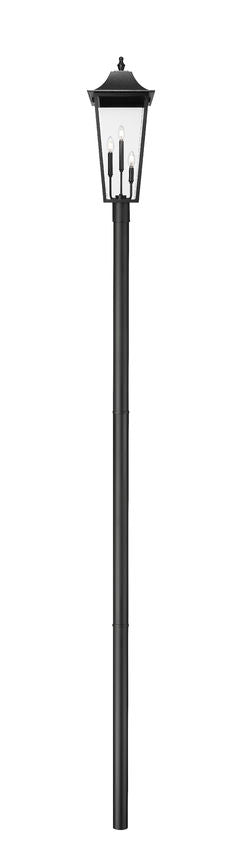 Z-Lite Gannon 5008PHXLR-5009P120-B 3-Light Black Stainless Steel Outdoor Post Mounted Fixture With Clear Beveled Glass Shade