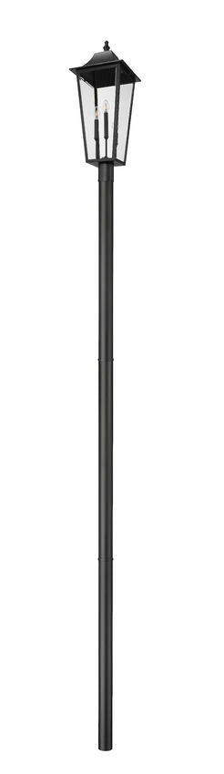 Z-Lite Gannon 5008PHXLR-5009P120-B 3-Light Black Stainless Steel Outdoor Post Mounted Fixture With Clear Beveled Glass Shade