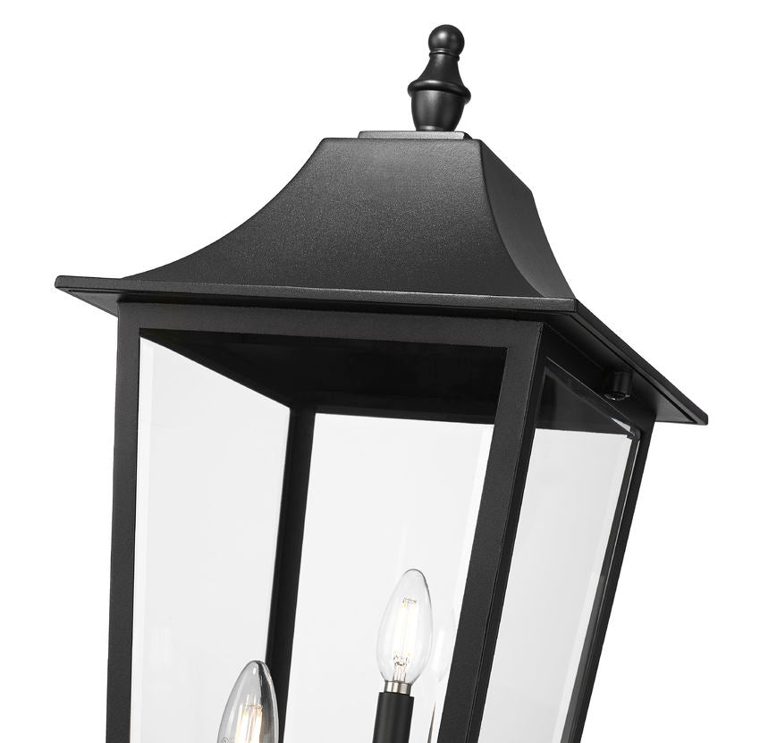 Z-Lite Gannon 5008PHXLR-5009P120-B 3-Light Black Stainless Steel Outdoor Post Mounted Fixture With Clear Beveled Glass Shade