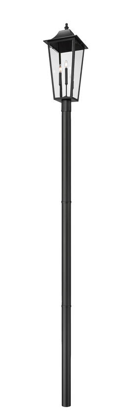 Z-Lite Gannon 5008PHXLR-5009P96-BK 3-Light Black Stainless Steel Outdoor Post Mounted Fixture With Clear Beveled Glass Shade