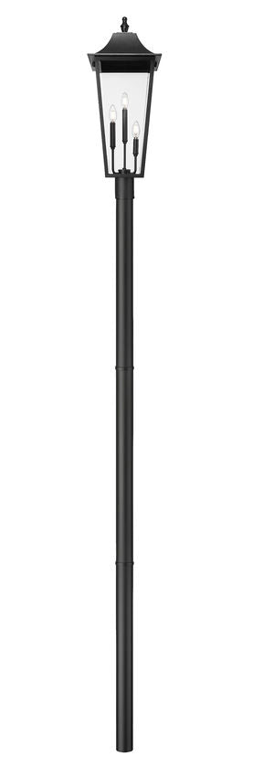 Z-Lite Gannon 5008PHXLR-5009P96-BK 3-Light Black Stainless Steel Outdoor Post Mounted Fixture With Clear Beveled Glass Shade