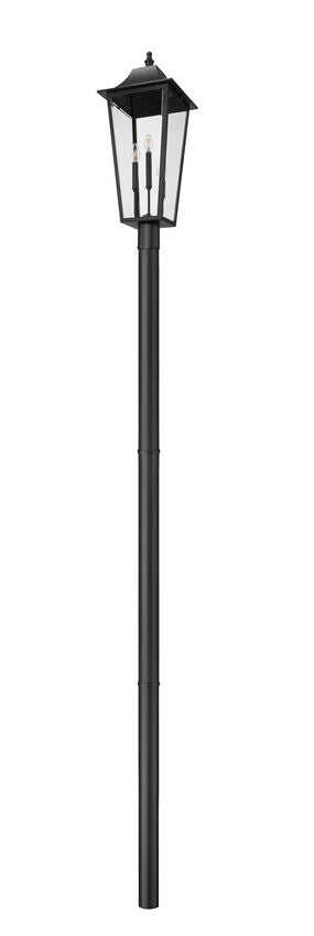 Z-Lite Gannon 5008PHXLR-5009P96-BK 3-Light Black Stainless Steel Outdoor Post Mounted Fixture With Clear Beveled Glass Shade