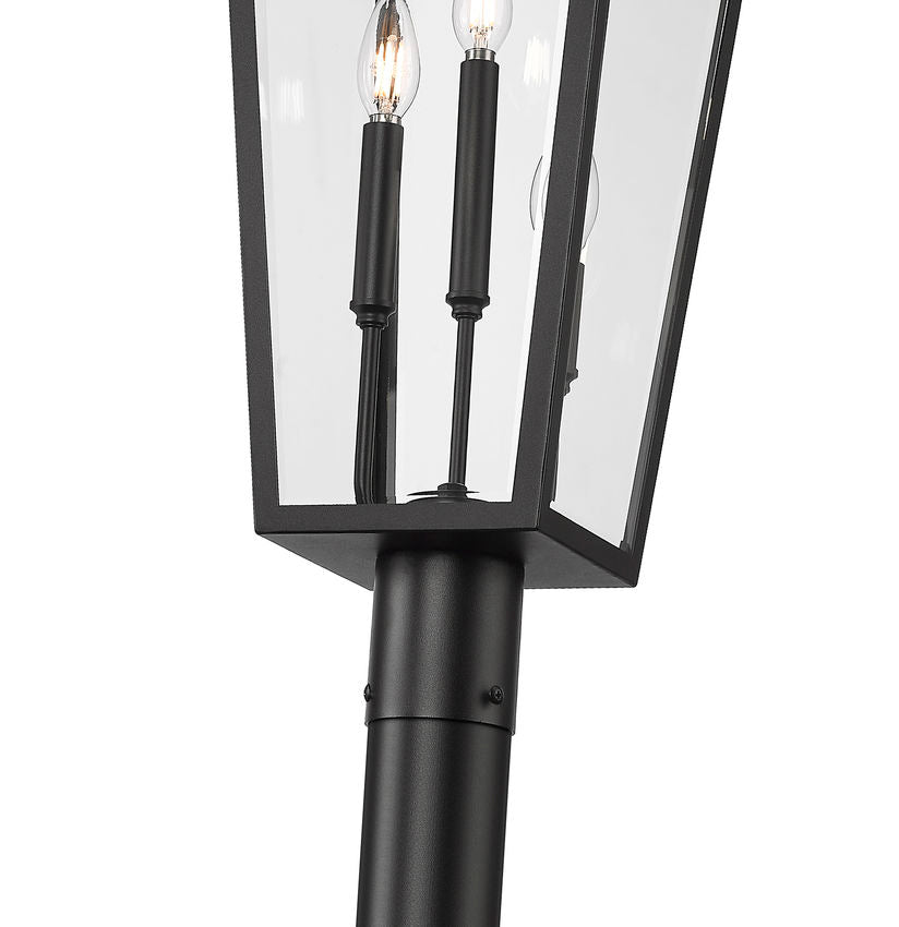 Z-Lite Gannon 5008PHXLR-5009P96-BK 3-Light Black Stainless Steel Outdoor Post Mounted Fixture With Clear Beveled Glass Shade