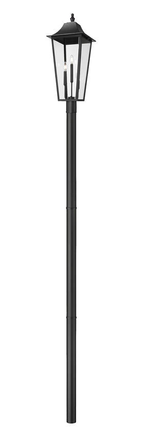 Z-Lite Gannon 5008PHXLR-5009P96-BK 3-Light Black Stainless Steel Outdoor Post Mounted Fixture With Clear Beveled Glass Shade