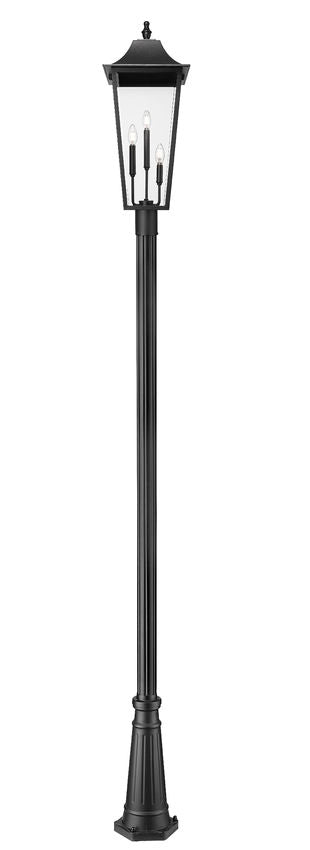 Z-Lite Gannon 5008PHXLR-5011P-BK 3-Light Black Stainless Steel Outdoor Post Mounted Fixture With Clear Beveled Glass Shade