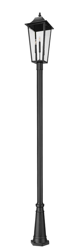 Z-Lite Gannon 5008PHXLR-5011P-BK 3-Light Black Stainless Steel Outdoor Post Mounted Fixture With Clear Beveled Glass Shade