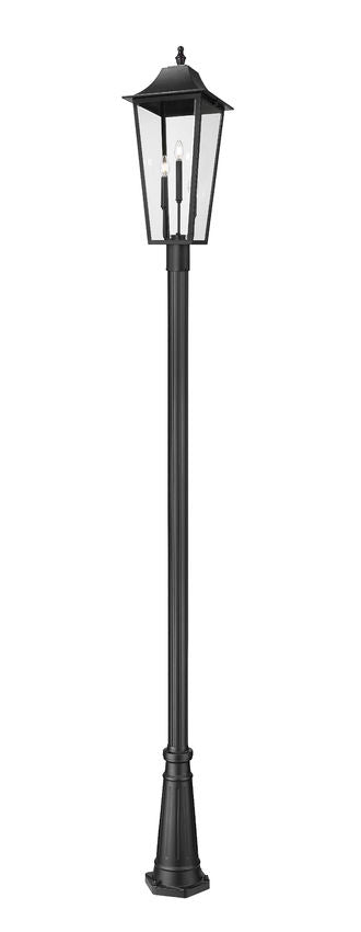 Z-Lite Gannon 5008PHXLR-5011P-BK 3-Light Black Stainless Steel Outdoor Post Mounted Fixture With Clear Beveled Glass Shade