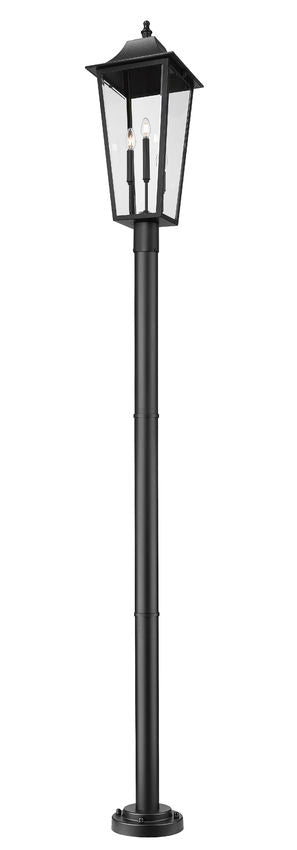 Z-Lite Gannon 5008PHXLR-5012P-BK 3-Light Black Stainless Steel Outdoor Post Mounted Fixture With Clear Beveled Glass Shade