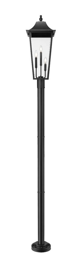 Z-Lite Gannon 5008PHXLR-5012P-BK 3-Light Black Stainless Steel Outdoor Post Mounted Fixture With Clear Beveled Glass Shade