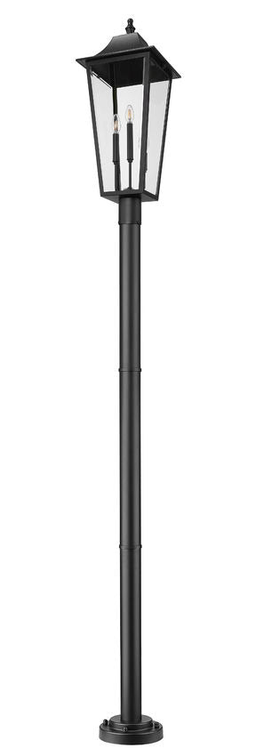 Z-Lite Gannon 5008PHXLR-5012P-BK 3-Light Black Stainless Steel Outdoor Post Mounted Fixture With Clear Beveled Glass Shade