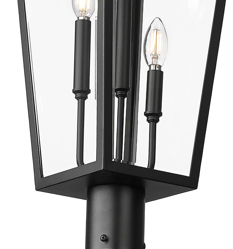 Z-Lite Gannon 5008PHXLR-5012P-BK 3-Light Black Stainless Steel Outdoor Post Mounted Fixture With Clear Beveled Glass Shade