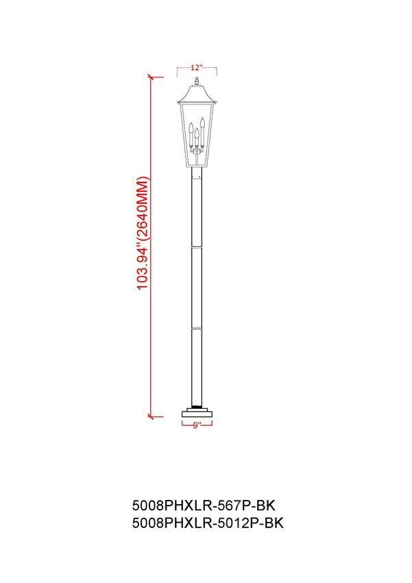 Z-Lite Gannon 5008PHXLR-5012P-BK 3-Light Black Stainless Steel Outdoor Post Mounted Fixture With Clear Beveled Glass Shade