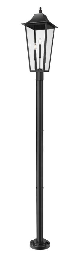 Z-Lite Gannon 5008PHXLR-5012P-BK 3-Light Black Stainless Steel Outdoor Post Mounted Fixture With Clear Beveled Glass Shade