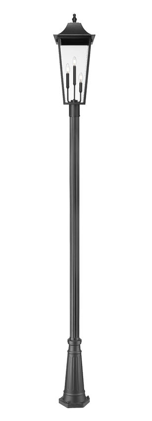 Z-Lite Gannon 5008PHXLR-519P-BK 3-Light Black Stainless Steel Outdoor Post Mounted Fixture With Clear Beveled Glass Shade