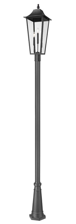 Z-Lite Gannon 5008PHXLR-519P-BK 3-Light Black Stainless Steel Outdoor Post Mounted Fixture With Clear Beveled Glass Shade