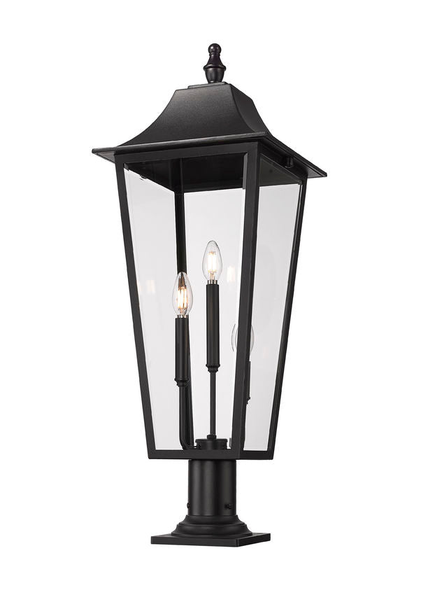 Z-Lite Gannon 5008PHXLR-533PM-BK 3-Light Black Stainless Steel Outdoor Pier Mounted Fixture With Clear Beveled Glass Shade