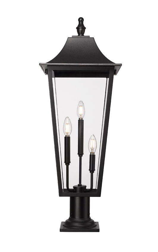 Z-Lite Gannon 5008PHXLR-533PM-BK 3-Light Black Stainless Steel Outdoor Pier Mounted Fixture With Clear Beveled Glass Shade