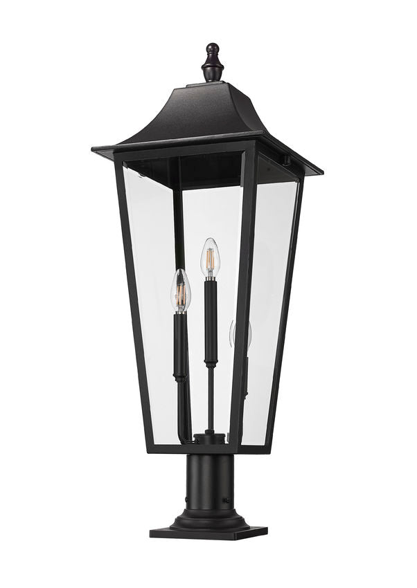Z-Lite Gannon 5008PHXLR-533PM-BK 3-Light Black Stainless Steel Outdoor Pier Mounted Fixture With Clear Beveled Glass Shade