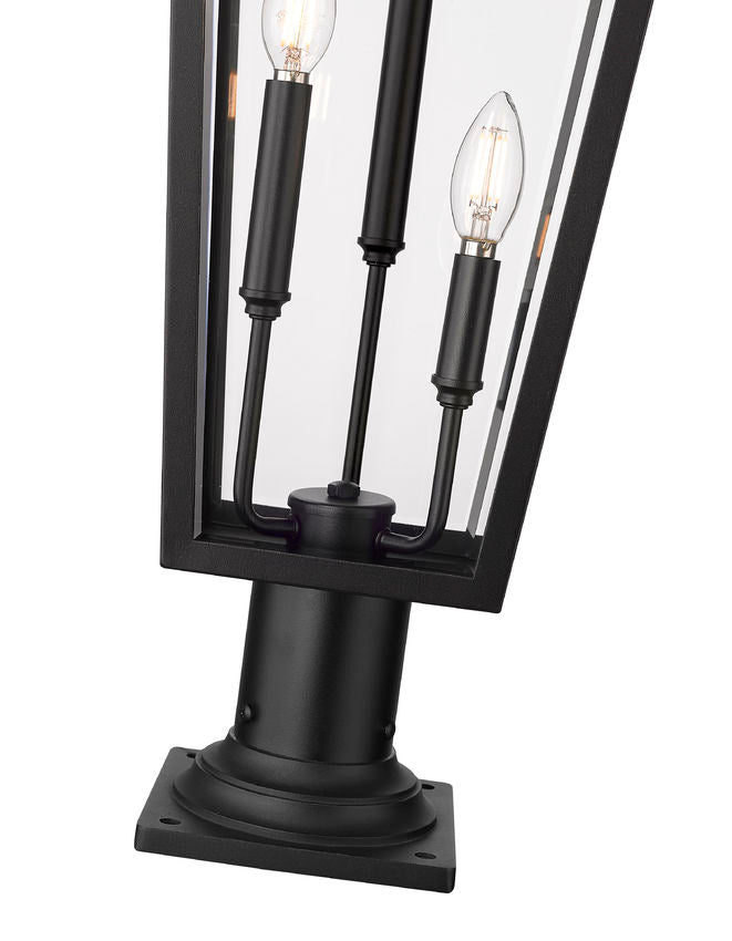 Z-Lite Gannon 5008PHXLR-533PM-BK 3-Light Black Stainless Steel Outdoor Pier Mounted Fixture With Clear Beveled Glass Shade